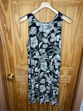 Old Navy Black Midi Dress with Pink and Cream Floral Print